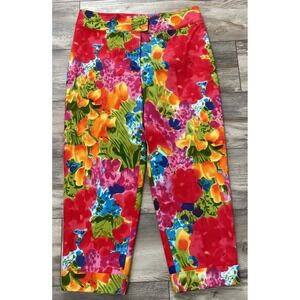 Boston Proper Womens‎ Mid-Rise Mixed Print Floral Cropped Pants Size 14 Colorful